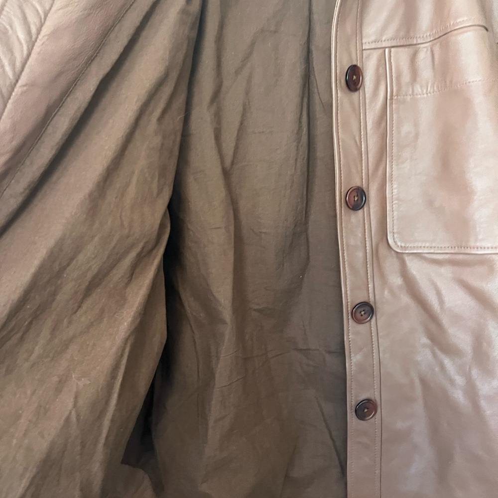 Brown Leather Button-Down Shacket - Picture 10 of 12